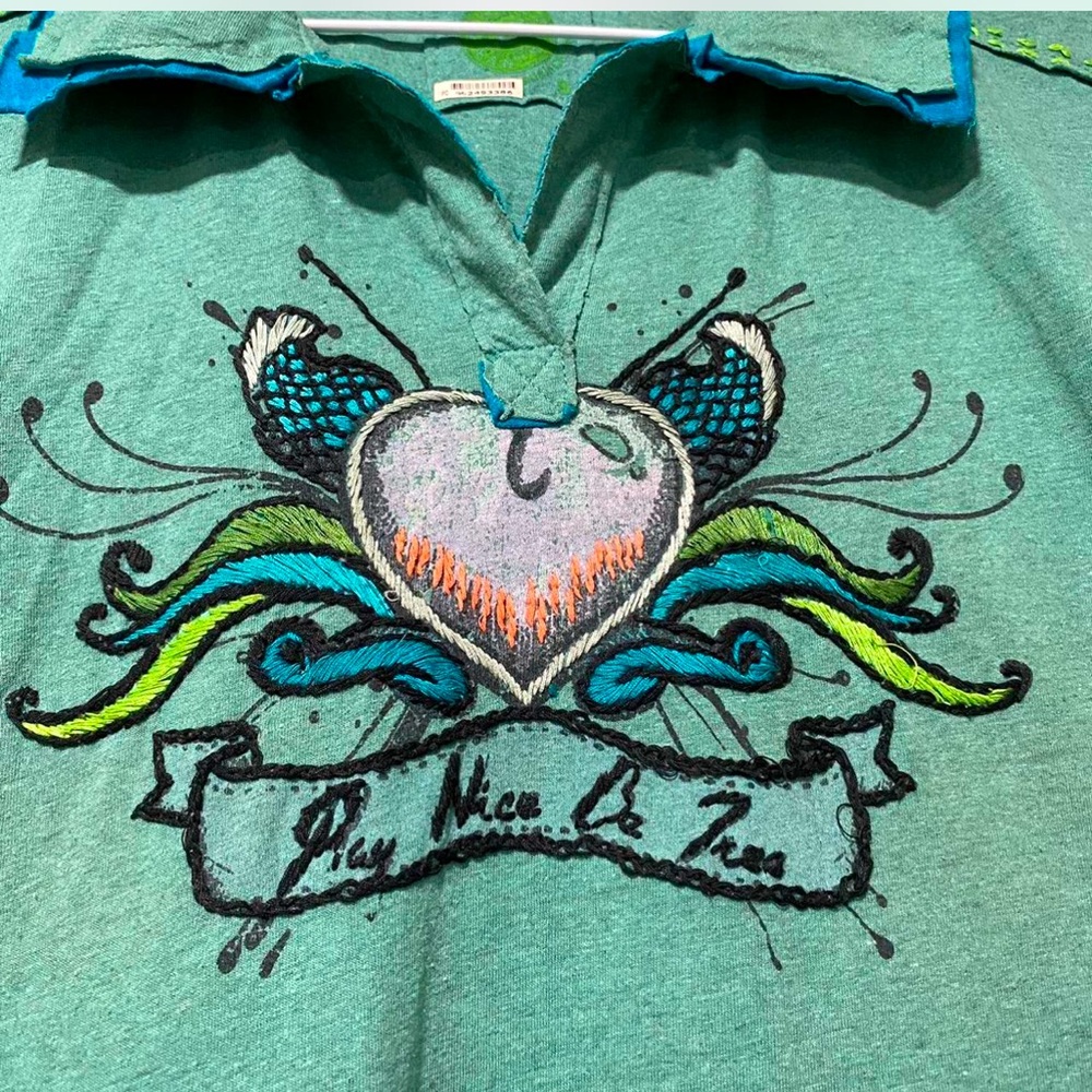 Double D Ranch Play nice be free polo dress embroidered heart wings RTL $245 S